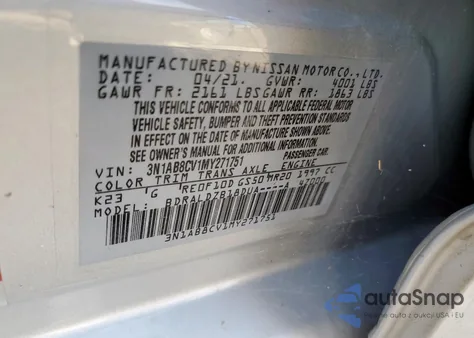 2021 Nissan Sentra Sv z USA, uszkodzony, nr VIN 3N1AB8CV1MY271751